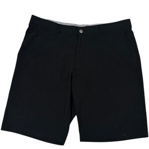 Adidas Men’s Flat Front Shorts Black Logo Pockets 38in